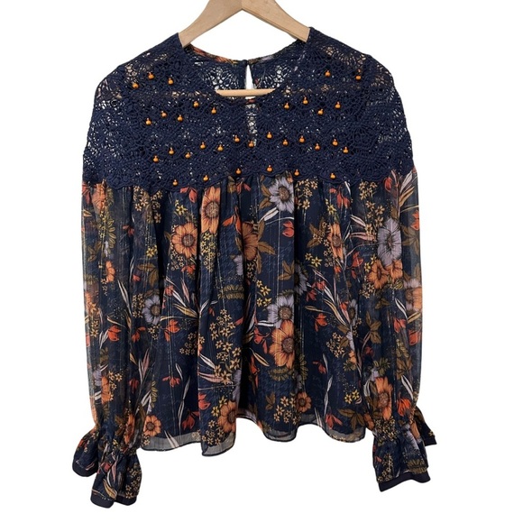 Anthro Mynah’s Reynu Taandon Cristy Crochet Blouse Floral Multicolor Boho XS NWT - Picture 4 of 11